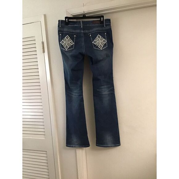 Super Nice Vivi Diva Dark Demim Rhinestone Accent Jeans Sz Junior 11 - Picture 2 of 4
